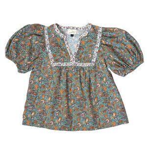 Puff Sleeve Floral Peasant Cotton Linen Top (Small) Universal Thread